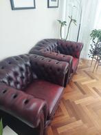 2 mooie unieke engelse chesterfield fauteuils, Leer, Klassiek met mooie sierlijke  rondingen, 75 tot 100 cm, Zo goed als nieuw