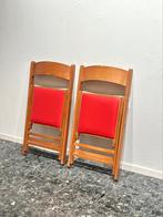Set van 2 Vintage Houten Klapstoelen, Ophalen of Verzenden, Zo goed als nieuw, Rood, Vintage rood midcentury stoel skai klapstoel