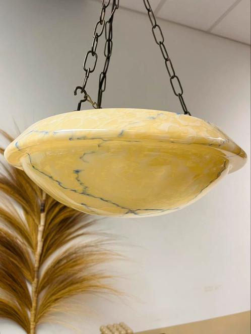 Prachrige vintage handlamp antiek gemarmerd glas art deco, Huis en Inrichting, Lampen | Hanglampen, Zo goed als nieuw, Minder dan 50 cm