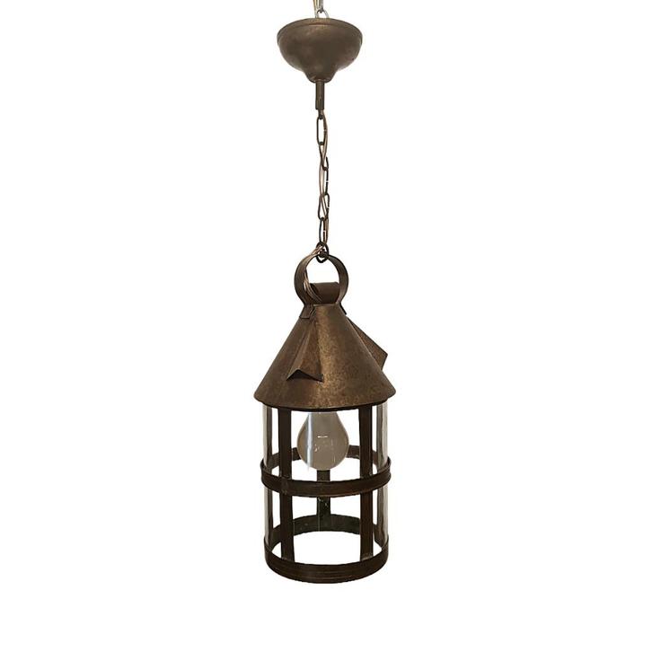Frans messing ronde hallantaarn, midden 20e eeuw, Huis en Inrichting, Lampen | Hanglampen, Gebruikt, Minder dan 50 cm, Metaal