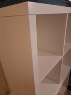 2x witte Kallax Expedit kast met 4 blauwe opbergdozen, Ophalen, Gebruikt, 25 tot 50 cm