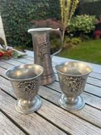 Tinnen kan en bekers met druivenmotief, Antiek en Kunst, Antiek | Tin, Ophalen