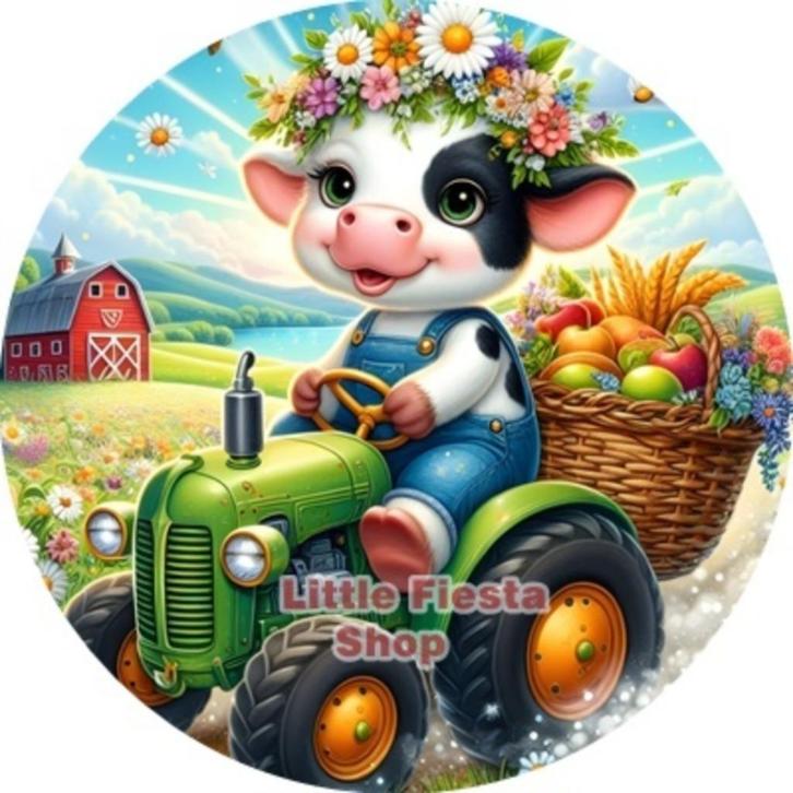 L1236 icing frosting tractor koe 18cm eetbare taart print, Hobby en Vrije tijd, Taarten en Cupcakes maken, Nieuw, Versiering, Taarten