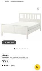 IKEA Hemnes bed 160x200, Ophalen, Wit, Tweepersoons, Zo goed als nieuw