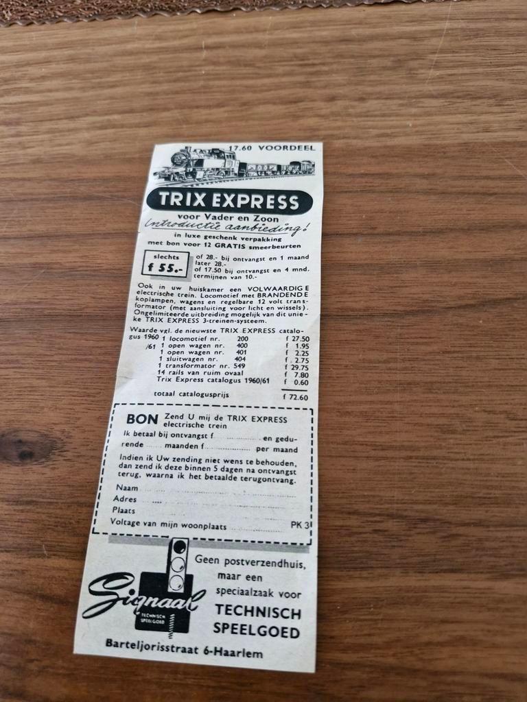 028 Trix Express Introductie Aanbieding Advertentie, Verzamelen, Tijdschriften, Kranten en Knipsels, Ophalen of Verzenden