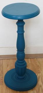 Petrol blauw plantentafeltje, massief hout, brocant, zuil, Huis en Inrichting, Ophalen of Verzenden, Zo goed als nieuw