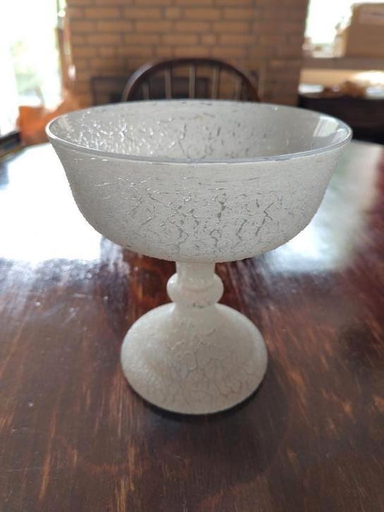 Bokaal, vaas, schaal op voet craquele kristal, Antiek en Kunst, Antiek | Glas en Kristal, Ophalen of Verzenden