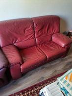 te koop 2-zits rood lederen 2-zitsbank + 2 fauteuils, Huis en Inrichting, Banken | Bankstellen, Rechte bank, Gebruikt, Leer, 75 tot 100 cm