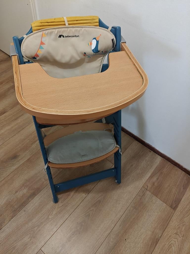 Bebeconfort Timba Wooden High Chair - Blue/Natural (Cushion, Ophalen of Verzenden, Meegroeistoel