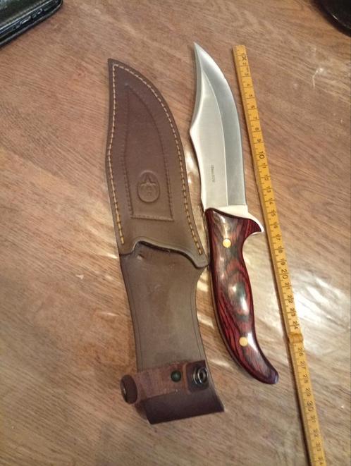 Mooi jachtmes met lederen schede Muela campero, Antiek en Kunst, Antiek | Gereedschap en Instrumenten, Ophalen of Verzenden