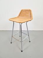 Vintage rattan barstool rotan barkruk Rohe Noordwolde ‘60, Metaal, N, 60 tot 90 cm, Ophalen of Verzenden