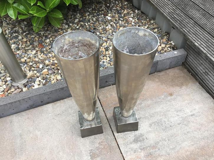 Metalen Bloempotten - Set van 2, Tuin en Terras, Bloempotten, Gebruikt, Metaal, Binnen, 70 cm of meer, Minder dan 25 cm, Rond