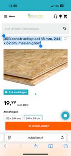 NIEUW OSB constructieplaat 18 mm, 244 x 59 cm, mes en groef, Doe-het-zelf en Verbouw, Platen en Panelen, Ophalen, Nieuw