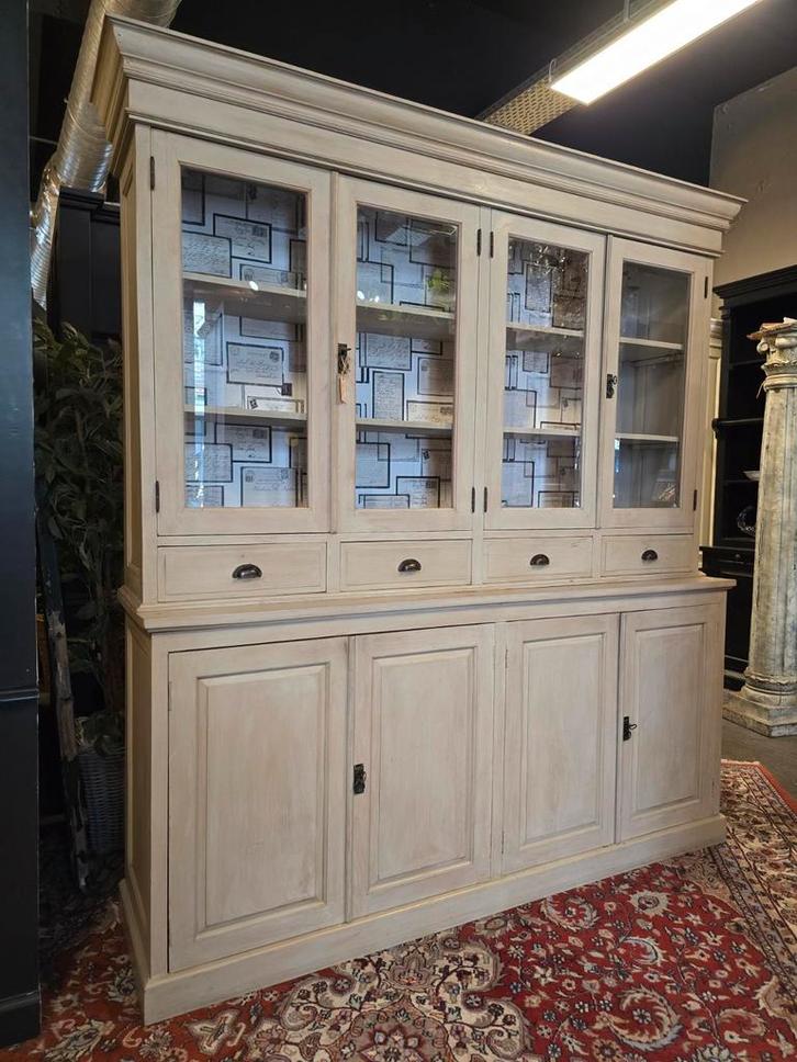 Charmante teakhouten buffetkast | vitrinekast | beige taupe, Huis en Inrichting, Kasten | Buffetkasten, Gebruikt, 200 cm of meer