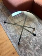 Salontafel jaren 80 met glazen plaat, Huis en Inrichting, Tafels | Salontafels, Ophalen, Gebruikt, 50 tot 100 cm, Rond