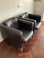 Twee lederen fauteuils Riviera Maison, Huis en Inrichting, Fauteuils, Ophalen, Tijdloze fauteuils, Zo goed als nieuw, 50 tot 75 cm