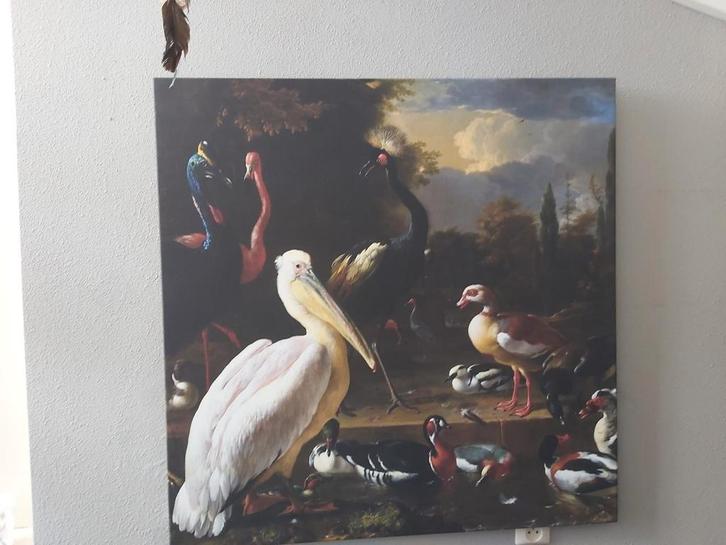 Canvas Schilderij met Vogels - 100x100cm, Huis en Inrichting, Woonaccessoires | Schilderijen, Tekeningen en Foto's, Zo goed als nieuw