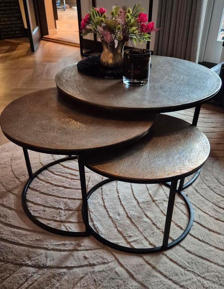 Shima Salontafels - Antiek Goud, Huis en Inrichting, Tafels | Salontafels, Minder dan 50 cm, 50 tot 100 cm, 50 tot 100 cm, Rond