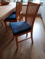 Zes eetkamer stoelen met blauwe bekleding., Huis en Inrichting, Stoelen, Ophalen of Verzenden, Zo goed als nieuw, Blauw, Vijf, Zes of meer stoelen