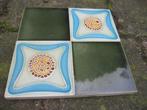 10 antieke wandtegels, olijfgroen en blauw 15x15cm, Ophalen