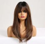 Bruine Pruik Met Pony Lang Haar Lange Haren Bruin Vrouwen, Verzenden, Nieuw, Pruik of Haarverlenging