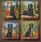 Flatcoated Retriever Frida Kahlo onderzetters met houder, Ophalen of Verzenden, Nieuw, Glas of Kopje