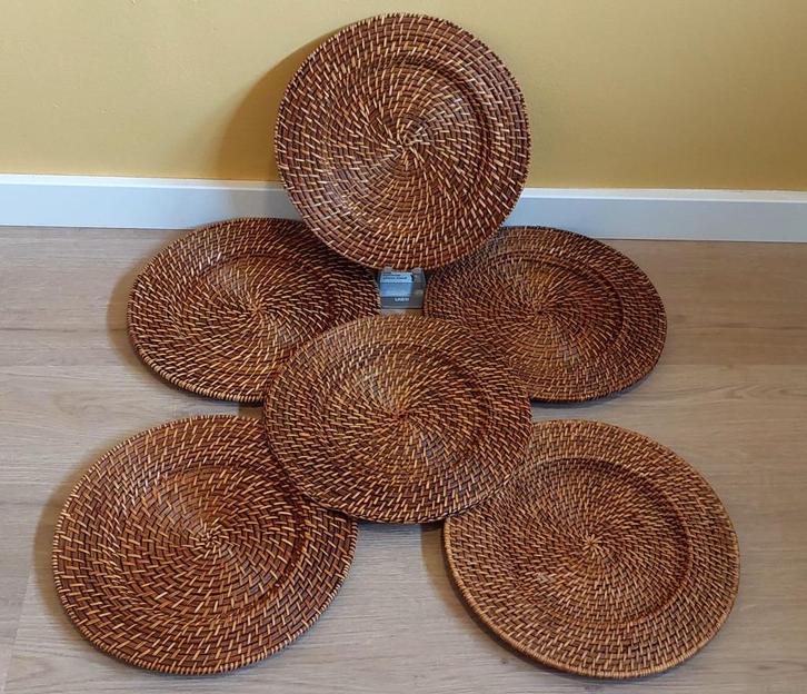6 x Vintage birma rieten rotan onderborden borden, Huis en Inrichting, Woonaccessoires | Onderzetters, Zo goed als nieuw, Bord