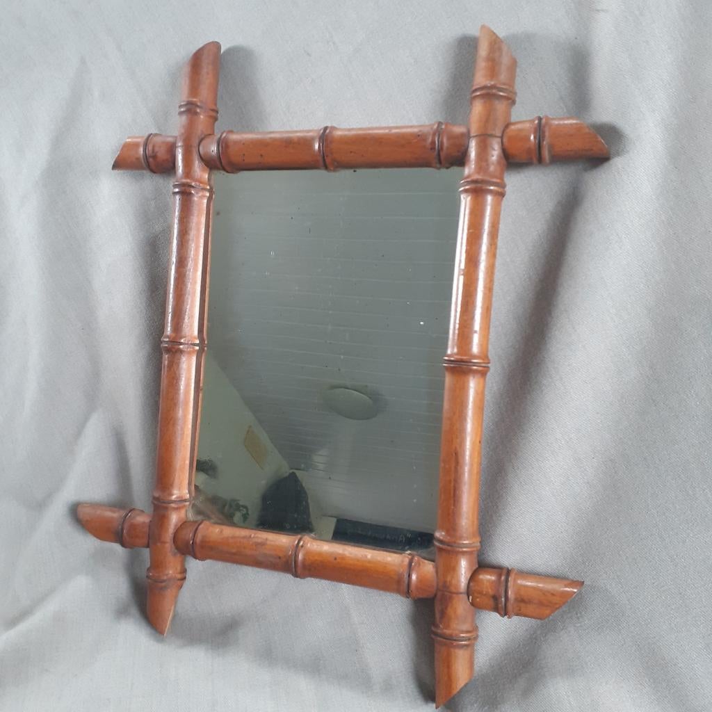 Antieke retro vintage Bamboe spiegel, Ophalen of Verzenden