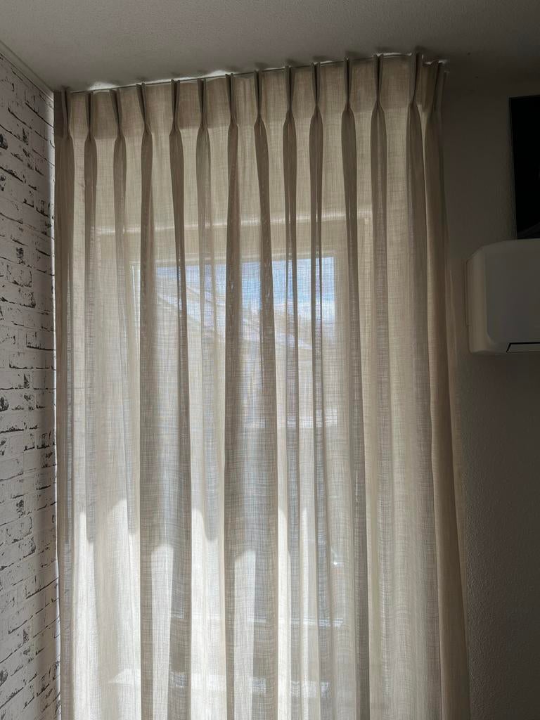 2x Nieuwe Inbetween Gordijnen Ailyn Zand Dubbele Plooi, 100 tot 150 cm, 200 cm of meer, Beige, Nieuw