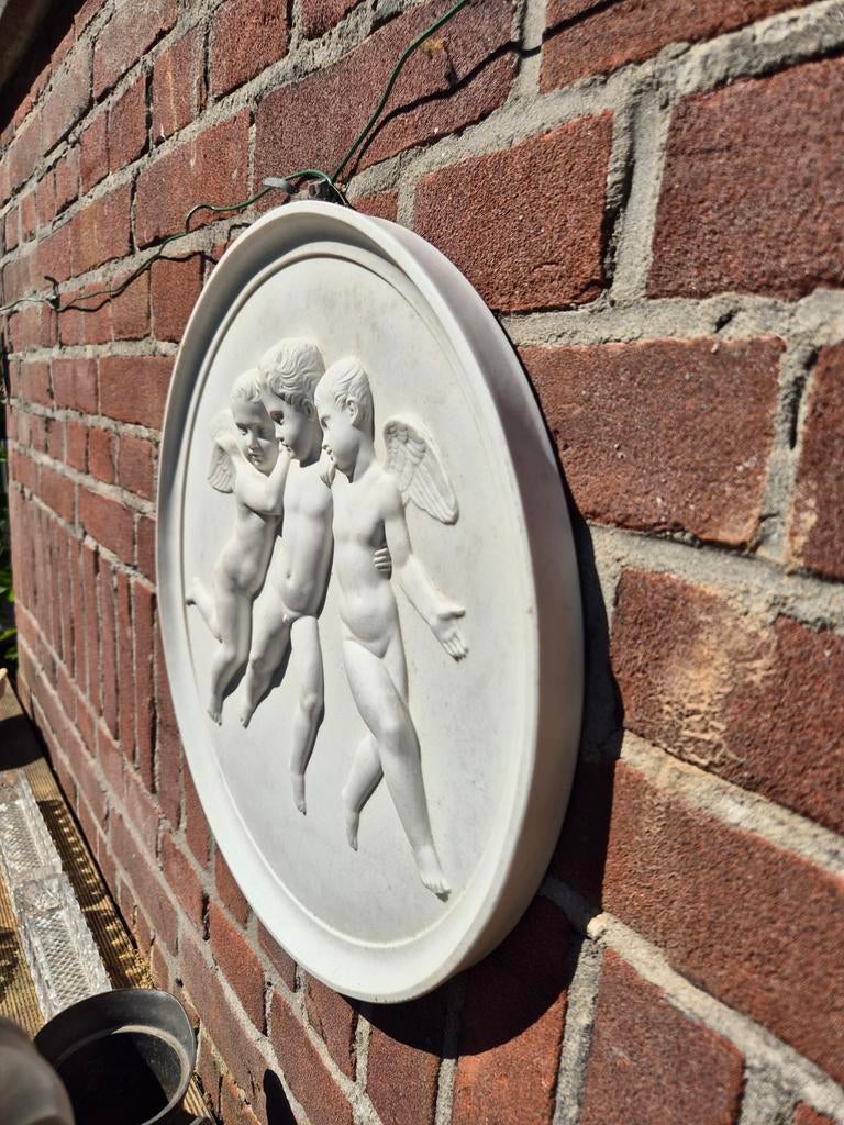 Antiek Gipsen Reliëf met 3 Engelen - Wanddecoratie, Antiek en Kunst, Ophalen of Verzenden