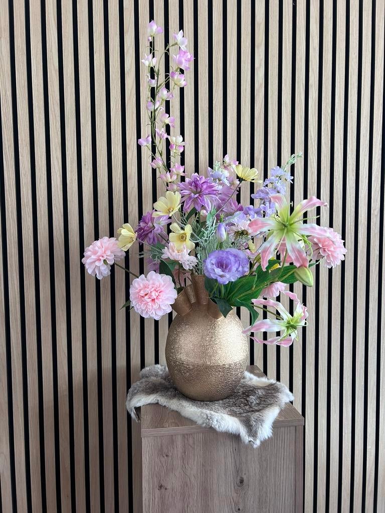 Gouden toetervaas met zijdebloemen compleet, Ophalen, Nieuw