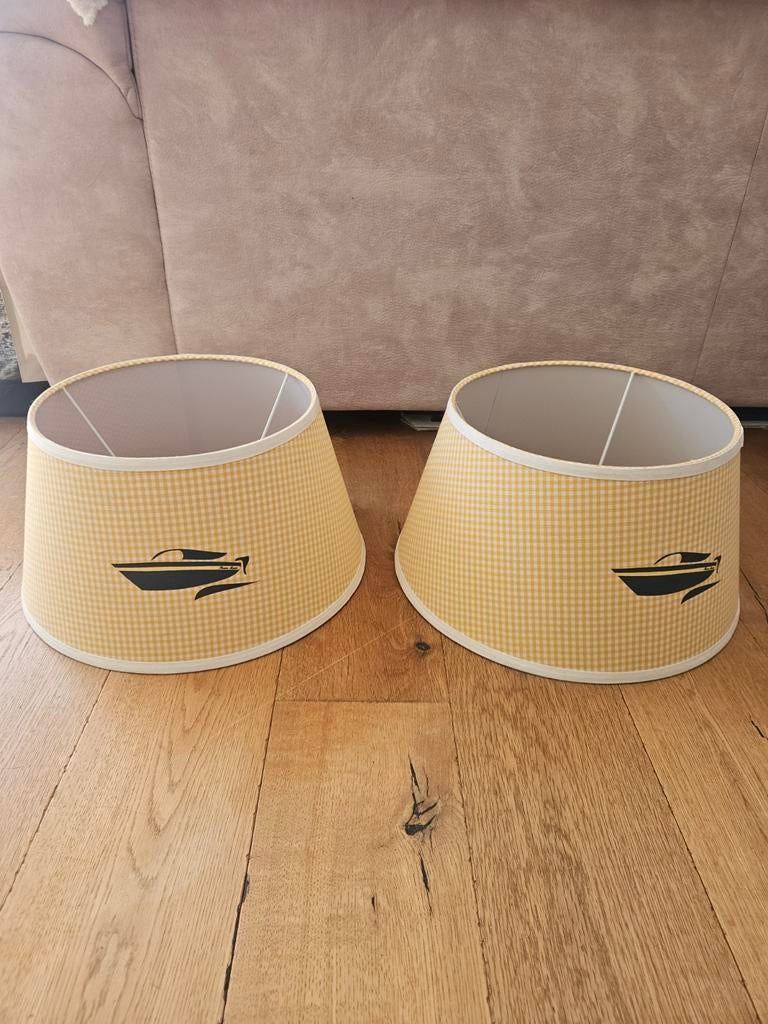 Riviera Maison lampenkappen geel wit boot, Wit, Rond, Ophalen of Verzenden, Zo goed als nieuw