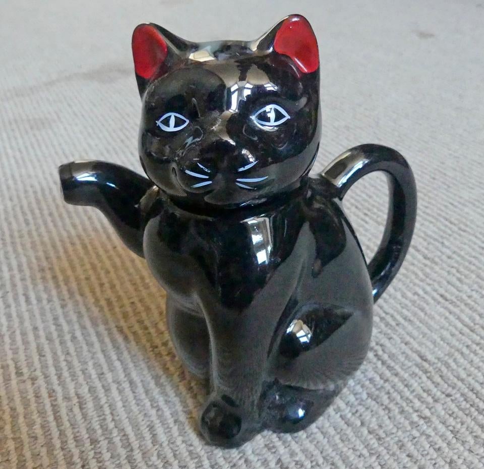 Katten theepotje vintage poezentheepot poes theepot zwart, Ophalen of Verzenden, Gebruikt, Dier