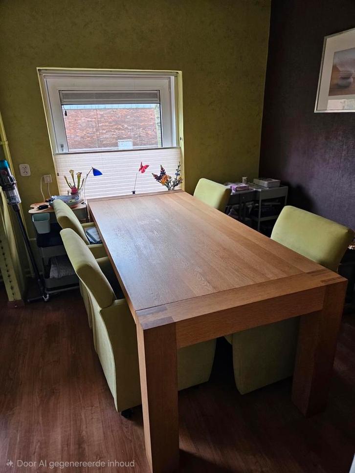 Eettafel met 4 stoelen - Massief hout, Huis en Inrichting, Tafels | Eettafels, Gebruikt, 50 tot 100 cm, 150 tot 200 cm, Vier personen