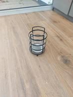 Zwart metalen kandelaar met glazen houder, Zwart, Ophalen of Verzenden, Zo goed als nieuw, Metaal