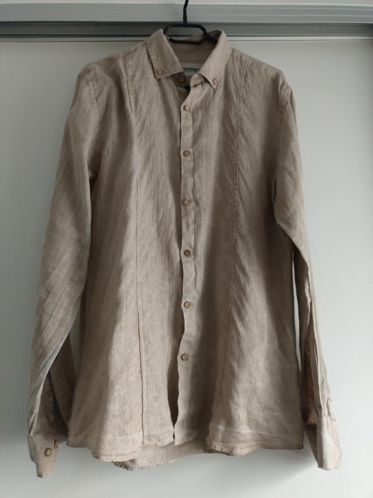 Prachtig linnen heren overhemd, beige, Compañeros , maat L, Kleding | Heren, Overhemden, Ophalen of Verzenden, Zo goed als nieuw