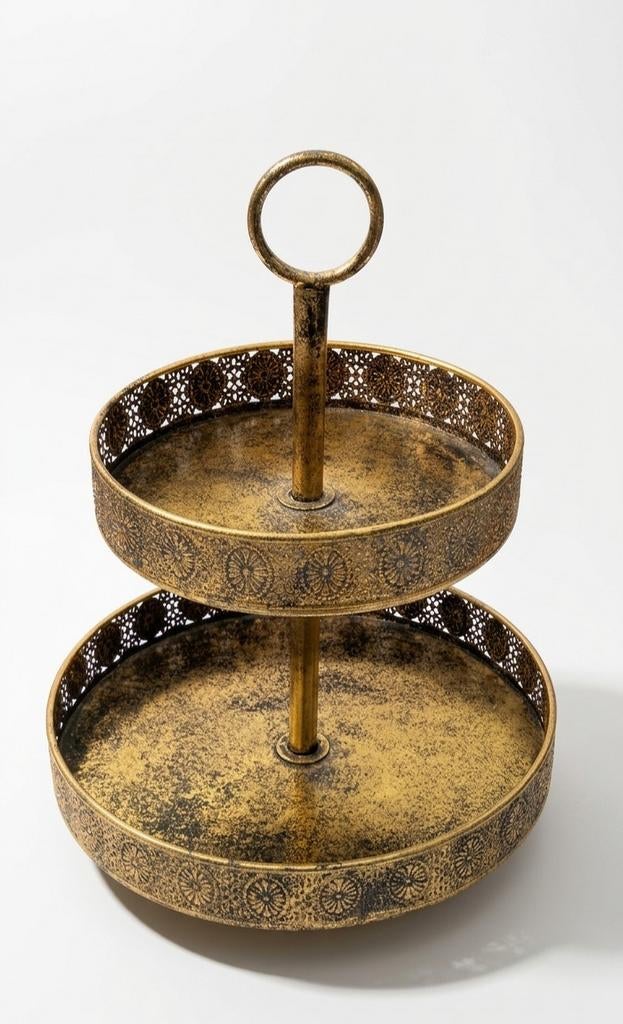 Vintage Goudkleurige Etagère - 2 Laags - Nieuwstaa, Ophalen of Verzenden, Nieuw