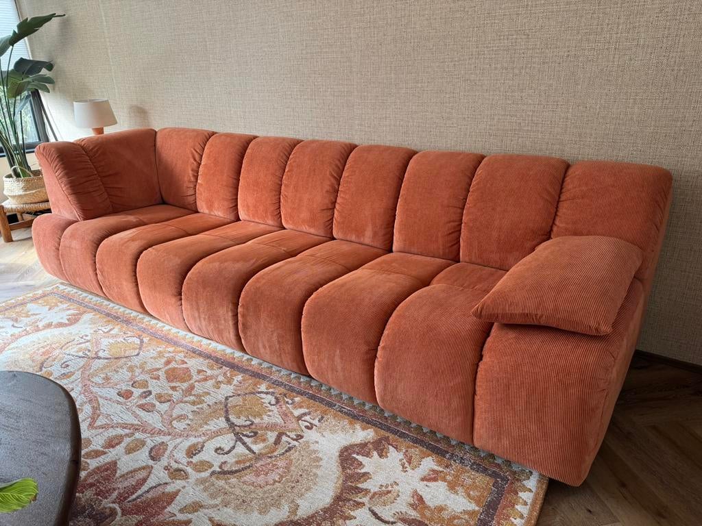 Hkliving bank wave (oranje rib retro stijl), Huis en Inrichting, Banken | Bankstellen, Ophalen, 250 tot 300 cm, Driepersoons, 75 tot 100 cm
