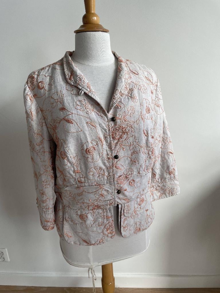 Monnari: Apart ecru linnen colbertje. Maat 44, Kleding | Dames, Jasjes, Kostuums en Pakken, Beige, Maat 42/44 (L), Ophalen of Verzenden