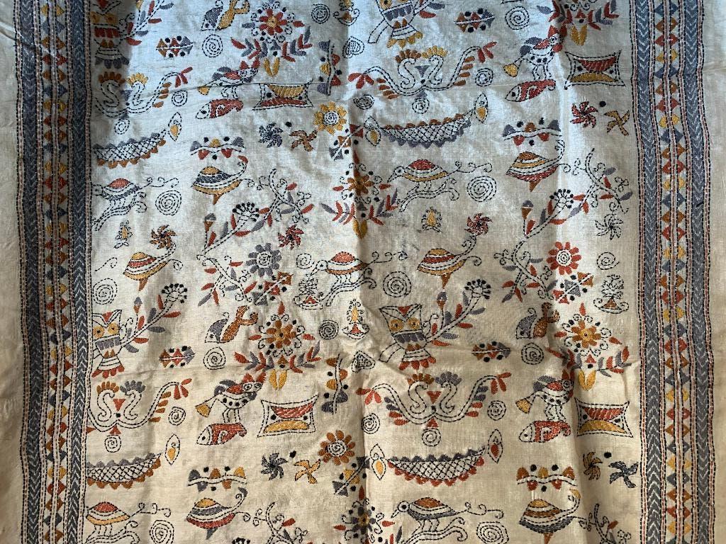 Prachtig op zijde geborduurd doek met vogels, Ophalen of Verzenden