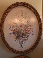 Geborduurd bloemenschilderij, gouden lijst, Ophalen of Verzenden