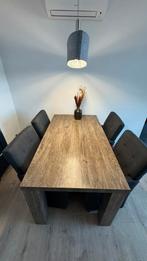 Eettafel 160cm met 4 eetkamerstoelen, Ophalen, Gebruikt, 50 tot 100 cm, 150 tot 200 cm