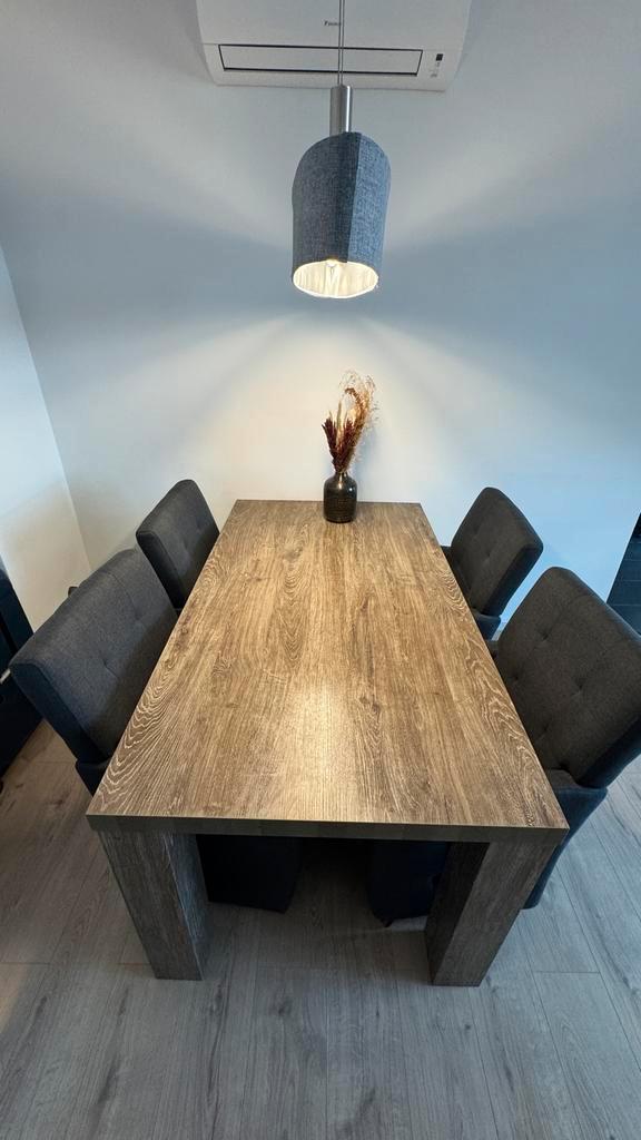 Eettafel 160cm met 4 eetkamerstoelen, Huis en Inrichting, Tafels | Eettafels, Gebruikt, 50 tot 100 cm, 150 tot 200 cm, Vier personen