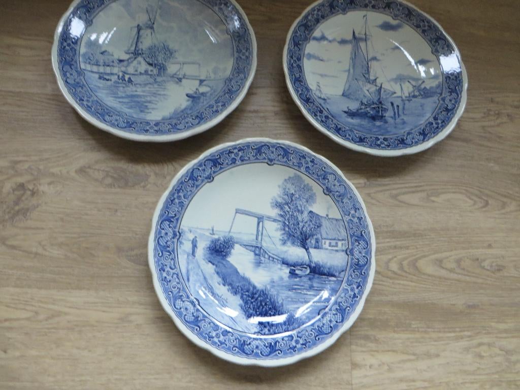 Delfts Blauw Wandbord set 3 stuks Royal Sphinx Holland, Antiek en Kunst, Antiek | Wandborden en Tegels, Ophalen