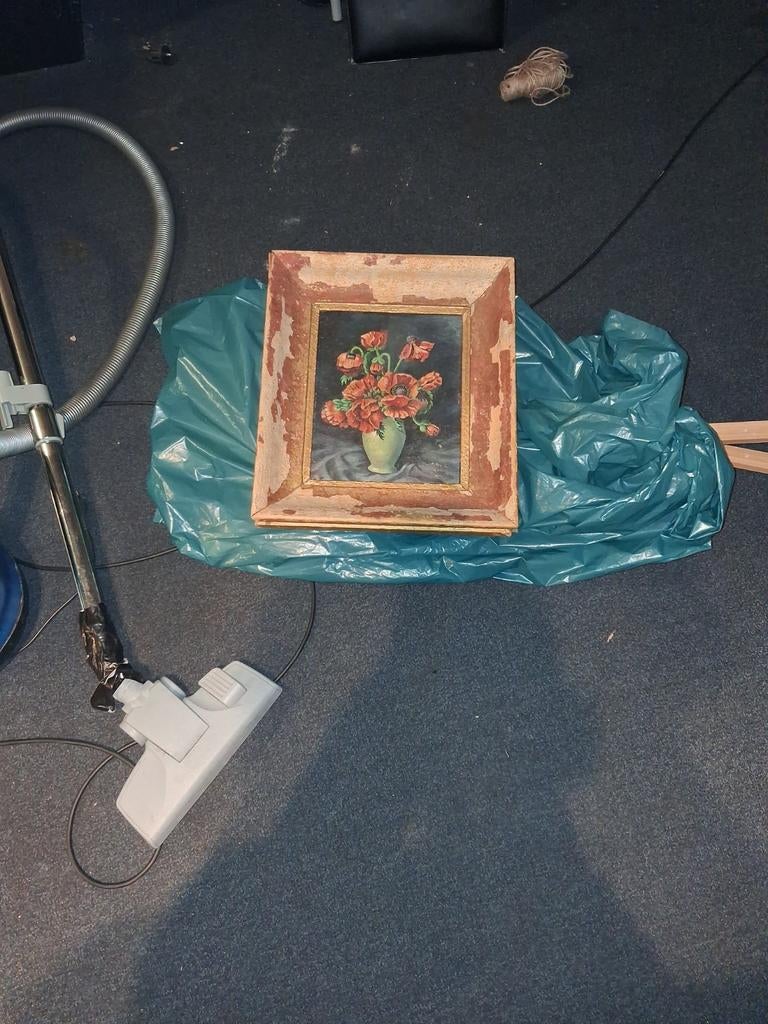 Vintage Schilderij Klaprozen in Vaas - Oude Lijst, Antiek en Kunst, Kunst | Schilderijen | Klassiek, Ophalen of Verzenden