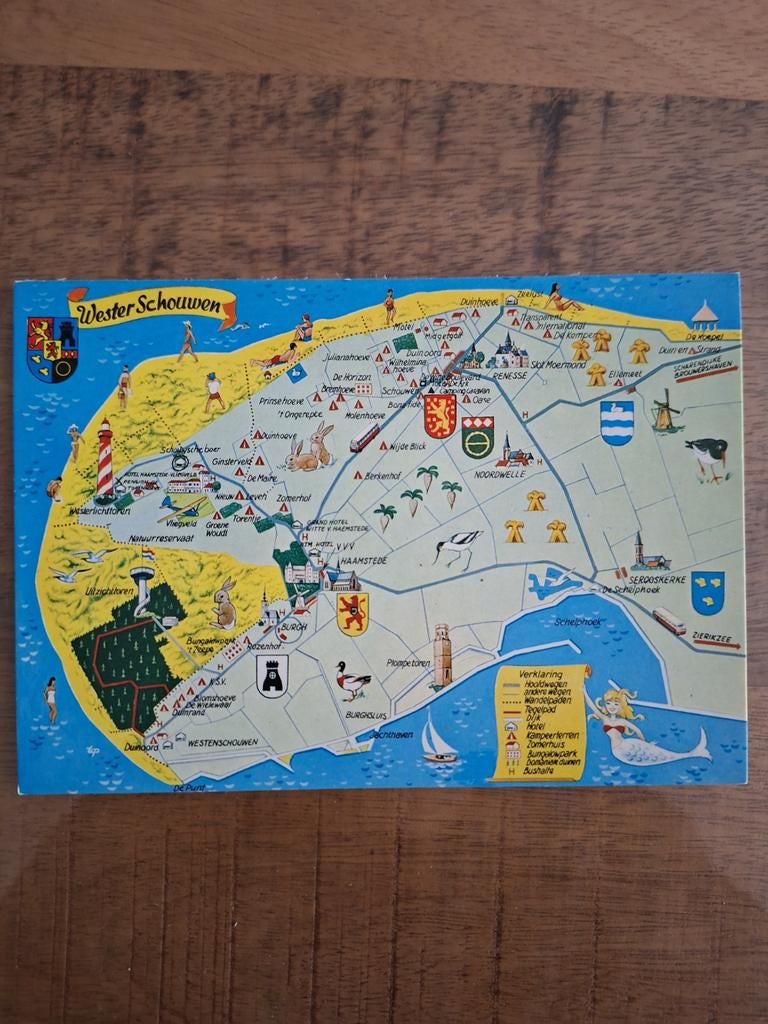 Oude kaart ansichtkaart Wester Schouwen Zeeland, Ophalen of Verzenden, 1960 tot 1980, Ongelopen, Zeeland