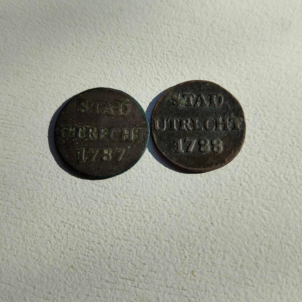 Duiten Utrecht 1787 en 1788, Postzegels en Munten, Ophalen of Verzenden, Koningin Beatrix
