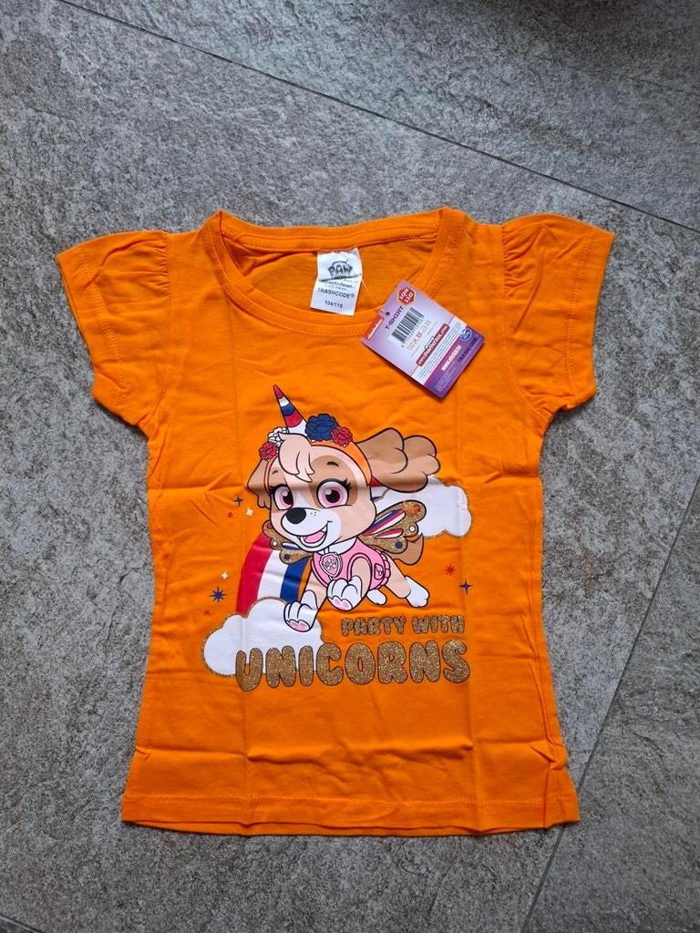 Oranje Paw Patrol shirt - Skye Unicorn - diverse maten, Kinderen en Baby's, Kinderkleding | Maat 140, Meisje, Nieuw, Ophalen of Verzenden