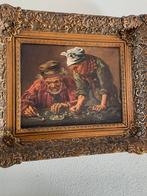 Oud schilderij van geldteller met gouden lijst, Ophalen of Verzenden