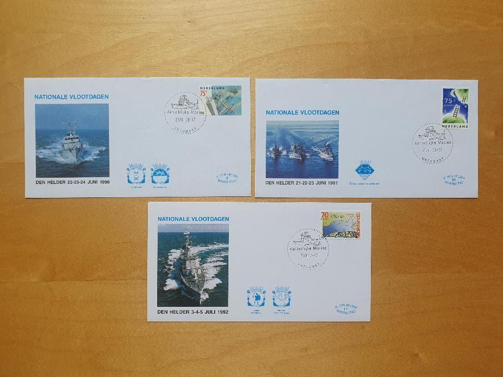 3 Enveloppen Nat Vlootdagen 1990, '91, '92 Speciale uitgave, Ophalen of Verzenden, Envelop